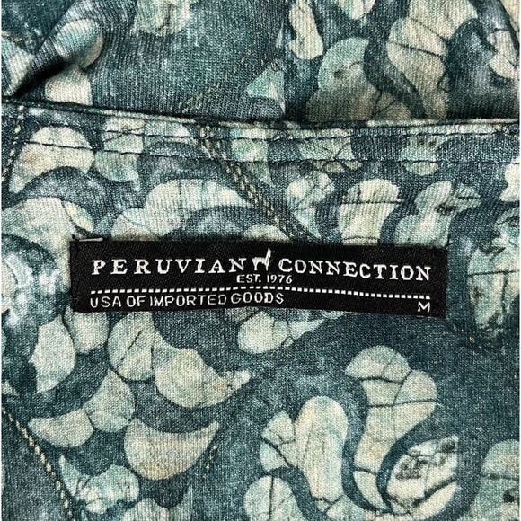 Peruvian Connection Sant'Elia Jersey Dress Lotus Blossom Denim Green Size Medium - Picture 8 of 9